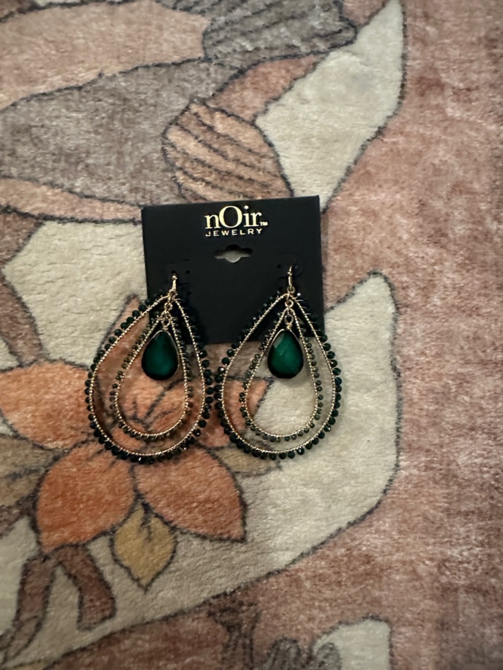 nOir Jewelry Gold-Tone Earrings with Green Teardrop Accents